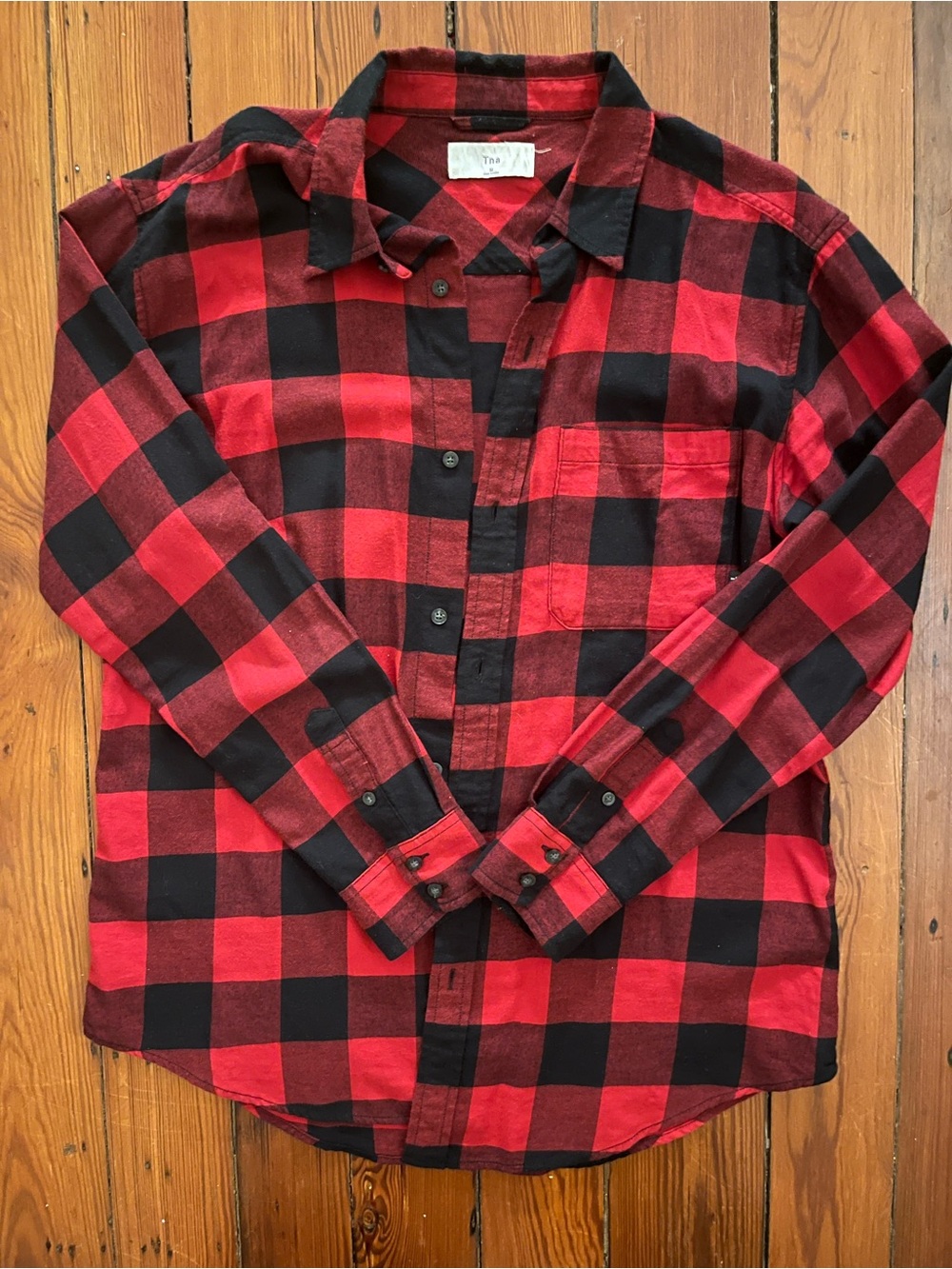 Aritzia Tna Red Black Buffalo Plaid Flannel Button Down Shirt | M